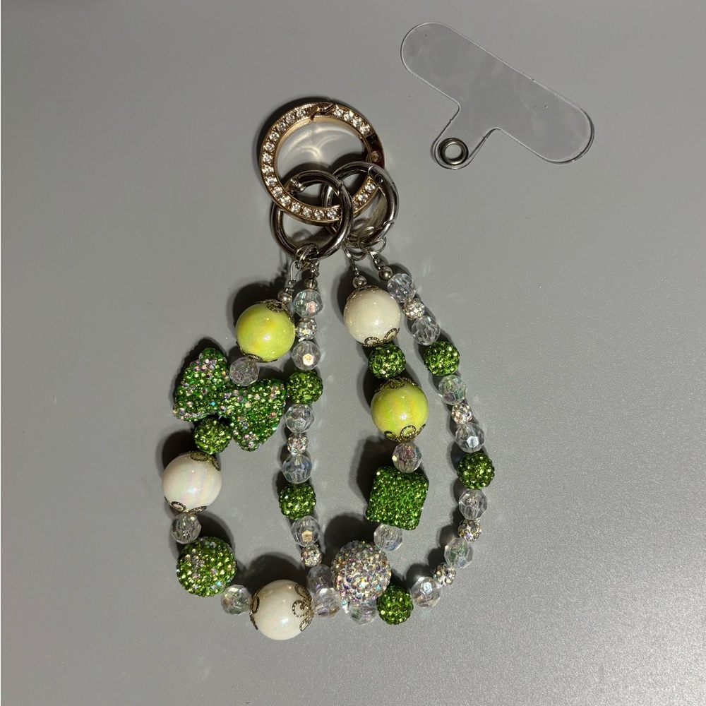 RHINESTONE GREEN BEADED CELL PHONE WRISTLET